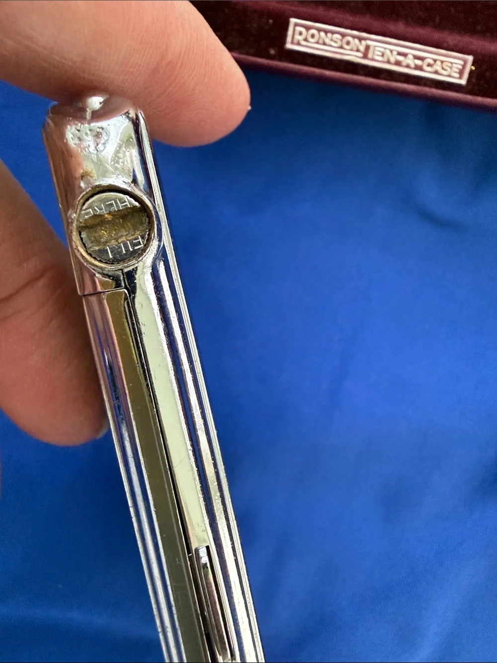 Ronson Black & Silver Striped Metal Cigarette Holder and Lighter